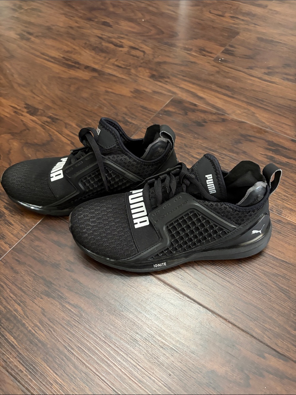Puma Black Mesh Athletic Lace-Up Sneakers with White Logo